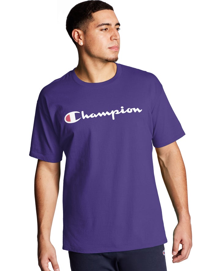 Champion Mens T-Shirt NZ - Graphic Jersey Script Logo Purple ( 7862-IPOEM )